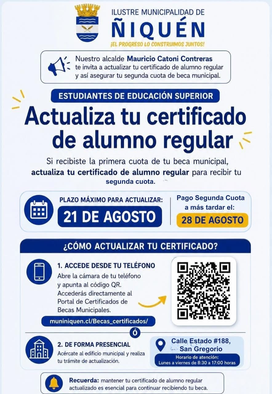 Becas Municipales 2026 - Ingreso de Certificado de Alumno Regular