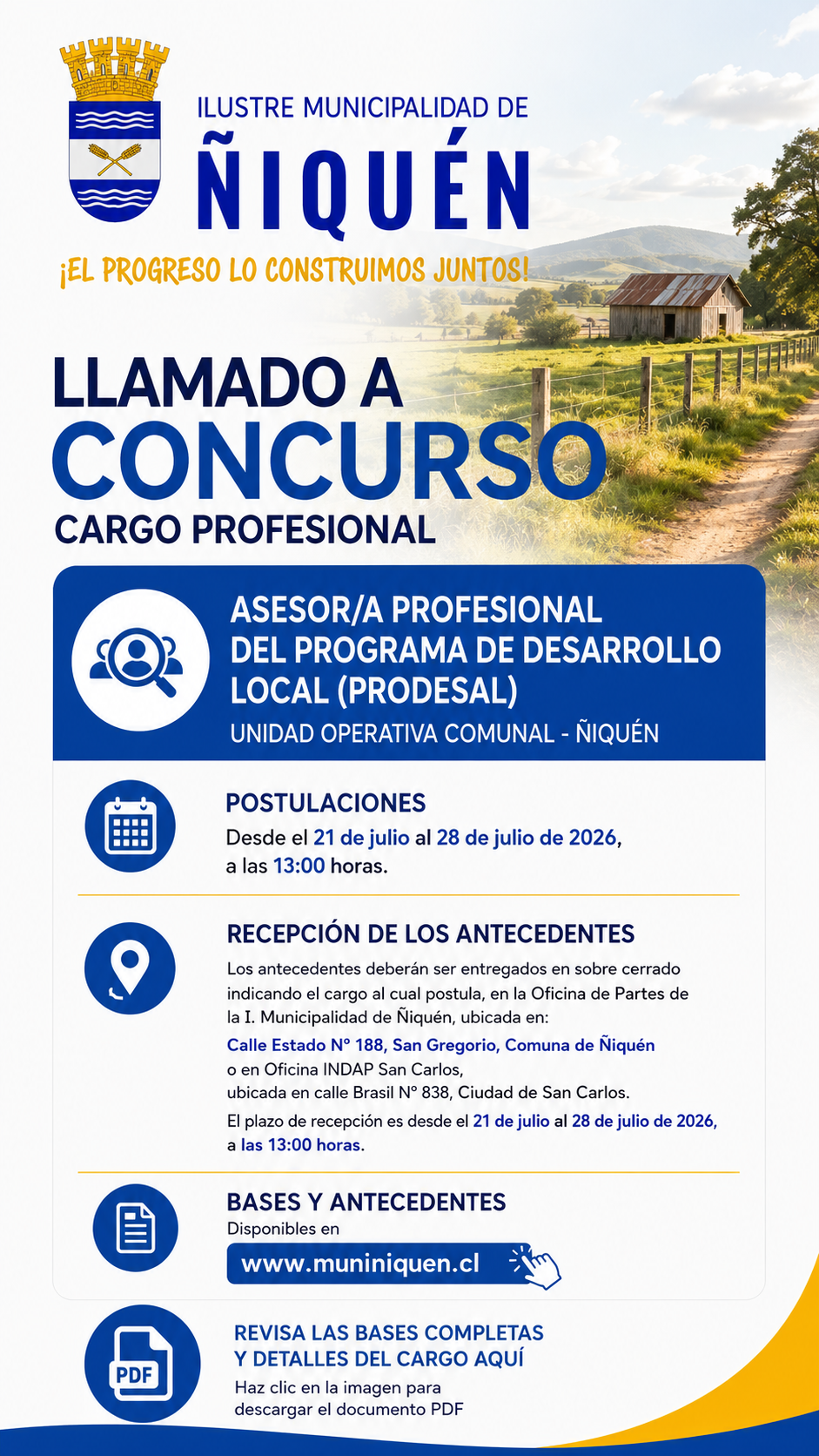 Llamado a Concurso PRODESAL - Municipalidad de Ñiquén